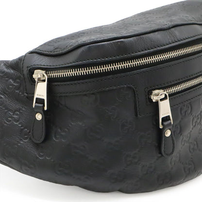 Gucci Guccissima Belt Bag Waist Pouch Hip Rubber Coating Leather Black Silver