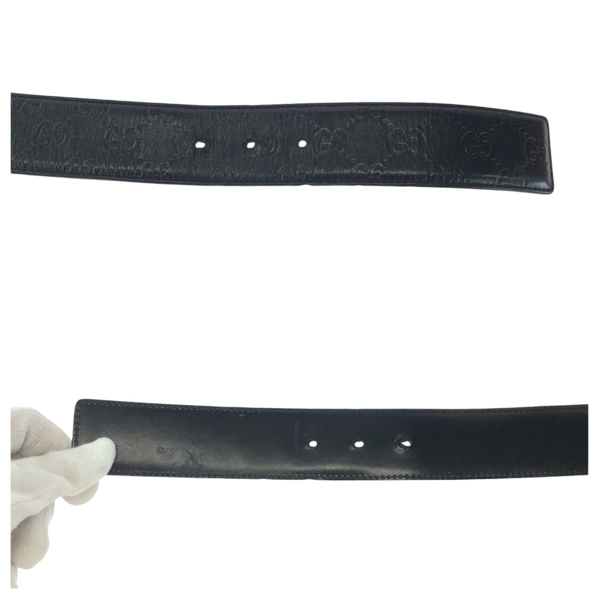 Gucci Guccissima Interlocking 85 Black Silver Leather Belt Buckle