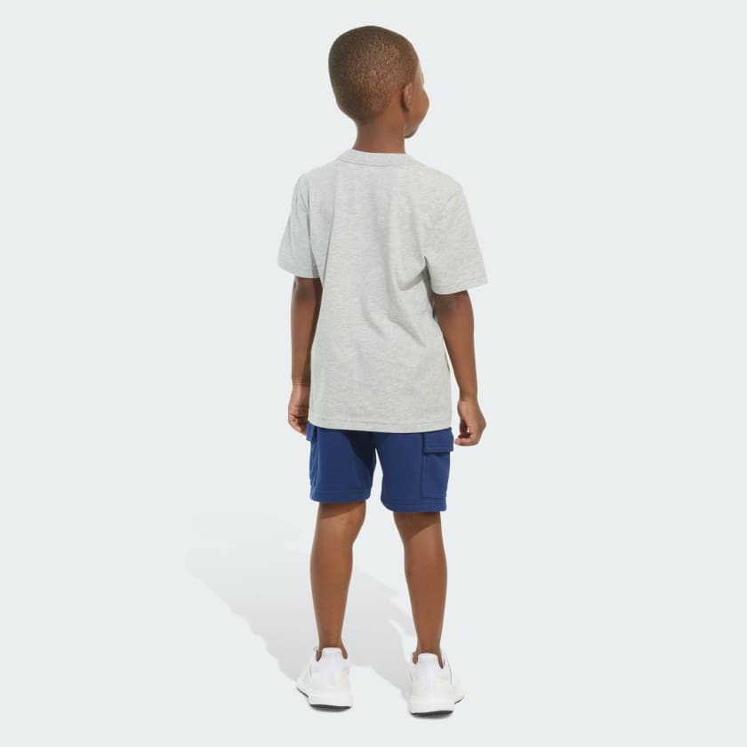 Kids' adidas Two-Piece Short Sleeve Heather Cotton Tee and Cargo French Terry Shorts Set