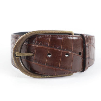 Saint Laurent Logo Croc Shape Pressed Leather Belt Brown 65 Storage